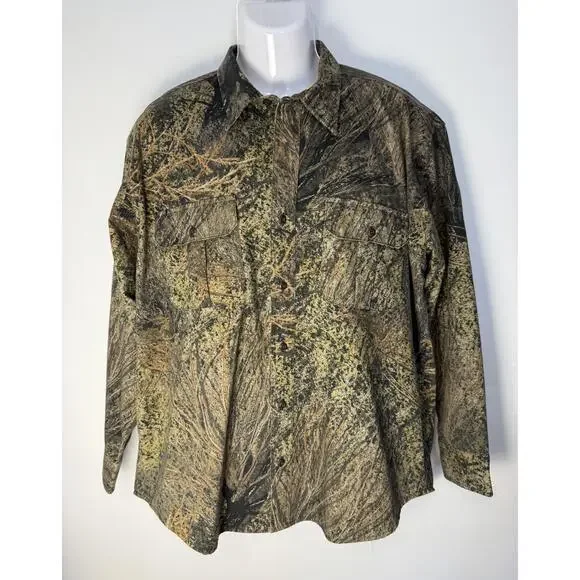Mossy Oak Mens Camouflage Long Sleeve Chest Pockets ButtonDown Shirt LargeLong - Picture 2 of 13